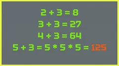 Matematická hádanka s barevnými rovnicemi a zvýrazněným výsledkem 125